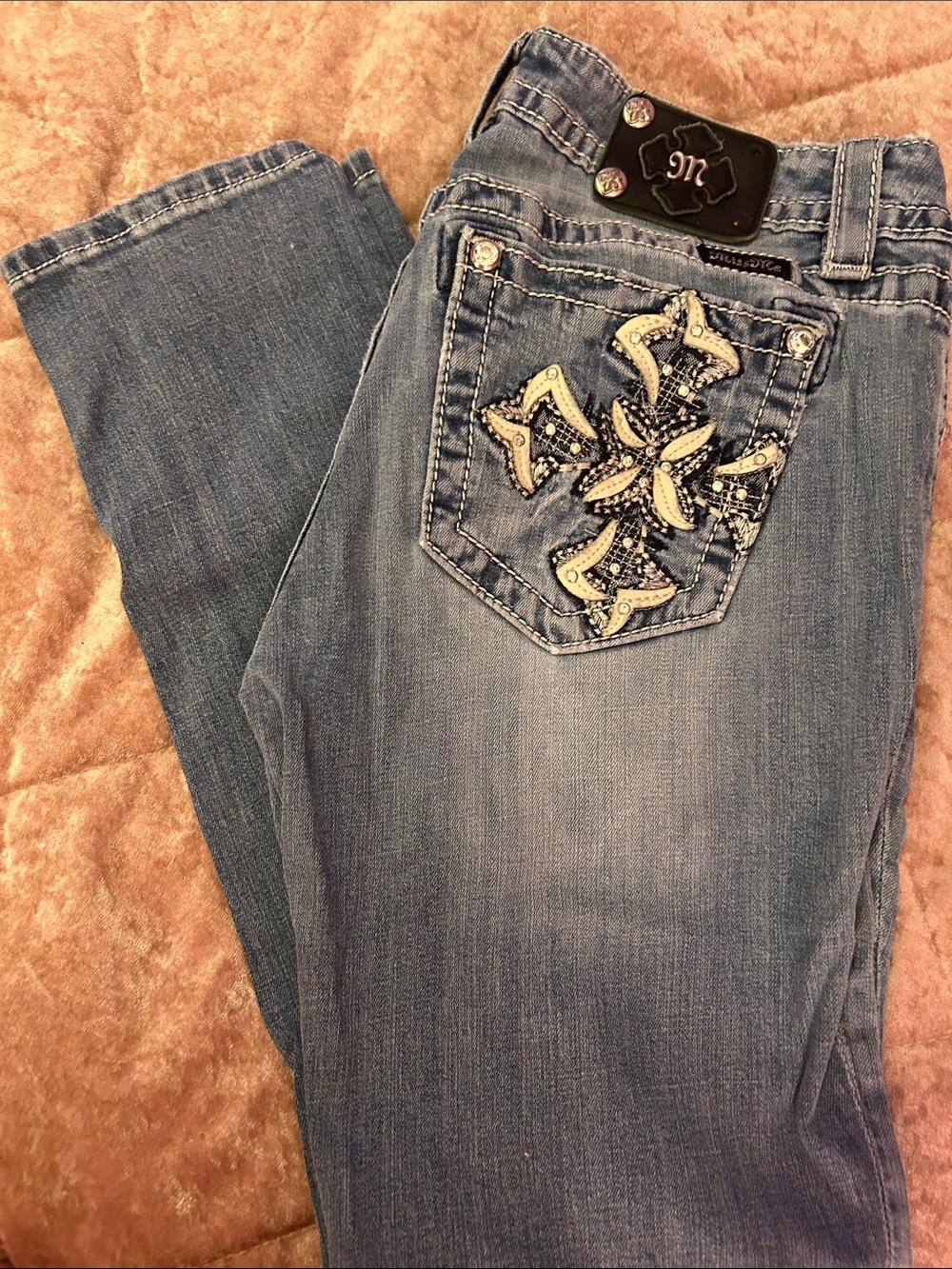 Miss Me Light Blue Signature Skinny Jeans with Embroidered Pocket